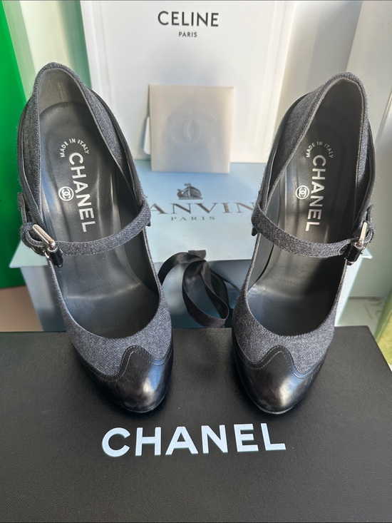 CHANEL Shoes - CHANEL Black and Charcoal Mary Jane Heels